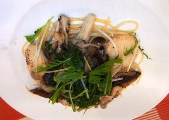 サンマと長芋と木の子、青じそのペペロンチーノ